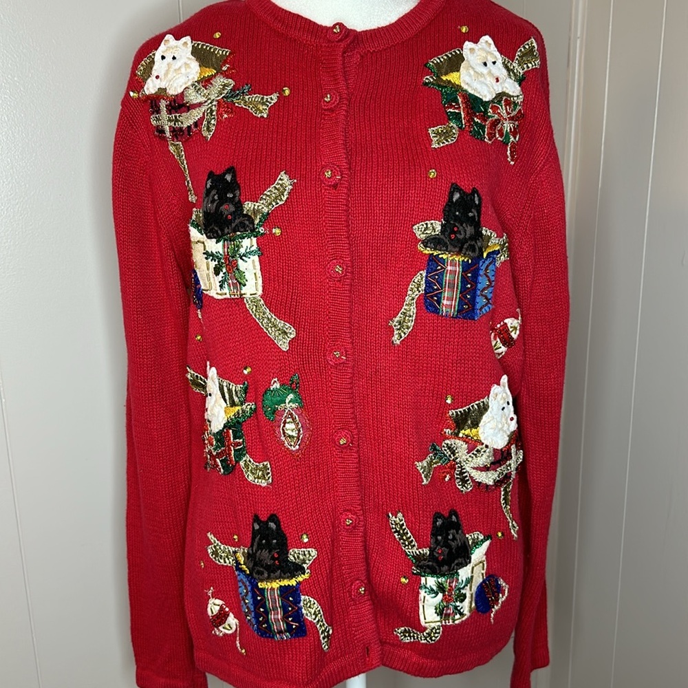 Heirloom Collectibles Beaded Christmas Dog Cardigan Sweater